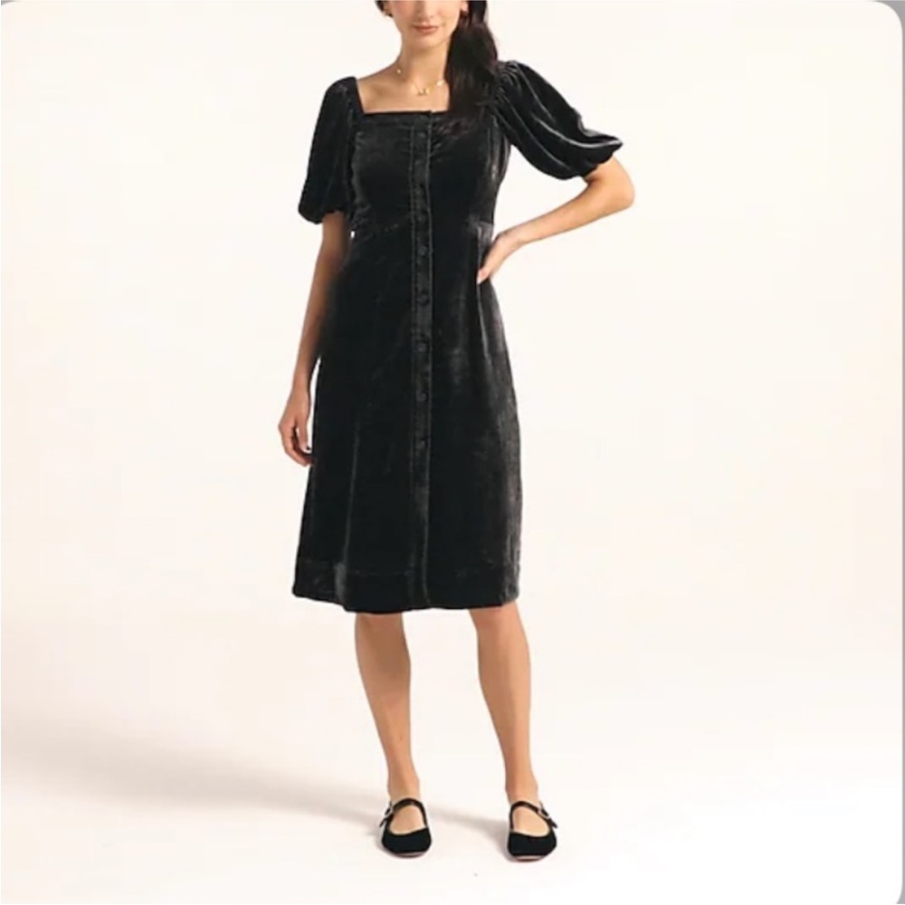 NWT J. Crew black velvet button down dress puff sleeves size 2